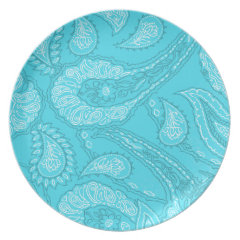 Teal Blue Paisley Print Summer Fun Girly Pattern Party Plates