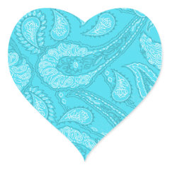Teal Blue Paisley Print Summer Fun Girly Pattern Heart Sticker