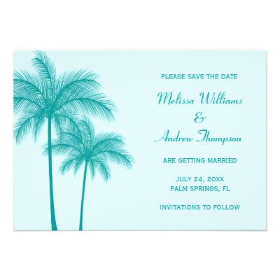 Teal Blue Palm Tree Save the Date Announcement