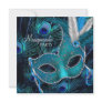 Teal Blue Peacock Mask Masquerade Party Personalized Announcement