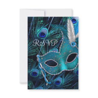 Teal Blue Peacock Masquerade Party RSVP zazzle_invitation