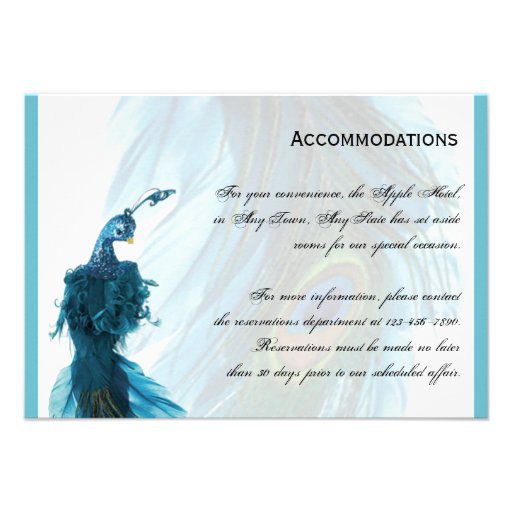 Teal Blue Peacock Plume Accomodations Announcement