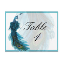 Teal Blue Peacock Plume Table Number Postcard