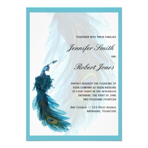 Teal Blue Peacock Plume Wedding Invitation