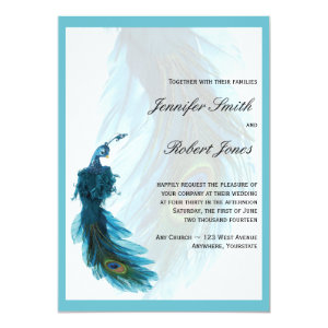 Teal Blue Peacock Plume Wedding Invitation 5