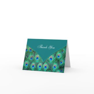 Teal Blue Peacock Thank You Cards