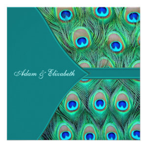 Teal Blue Peacock Wedding Custom Invites