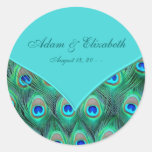 Teal Blue Peacock Wedding Favor Label Sticker