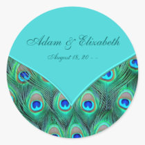 Teal Blue Peacock Wedding Favor Label stickers