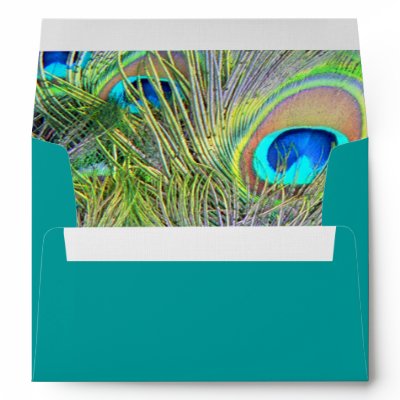 Teal Blue Peacock Wedding Invitations Envelopes