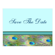 Teal Blue Peacock Wedding Invitations Post Cards