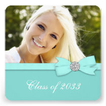 Teal Blue Photo Graduation Announcements invitations