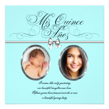 Teal Blue Photo Quinceanera Invitations