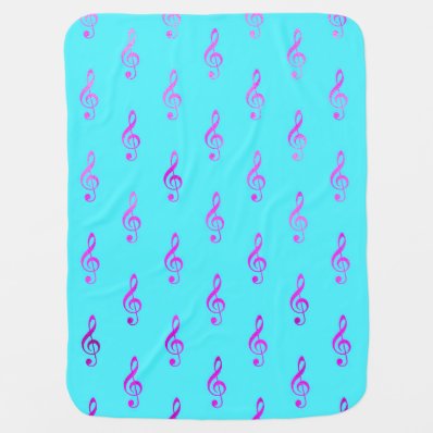 Teal Blue Pink Clef Note Musical Symbol Music Stroller Blanket