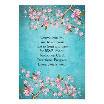 Teal Blue Pink Japanese Cherry Blossoms Wedding Personalized Announcements