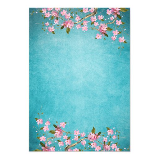 Teal Blue Pink Japanese Cherry Blossoms Wedding Personalized Announcements