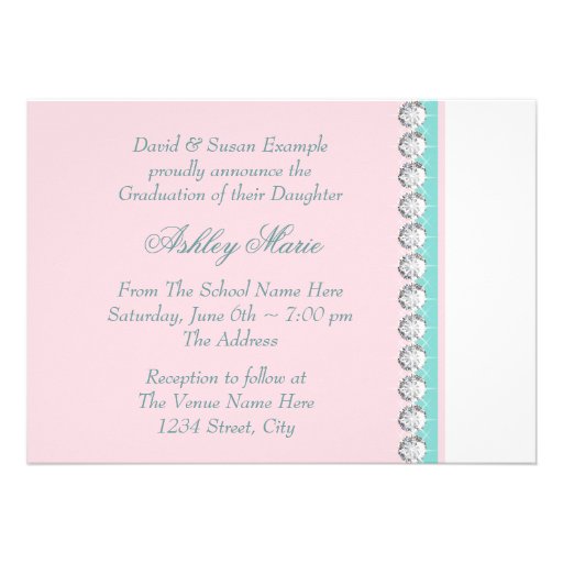 Teal Blue Pink Princess Graduation Announcements