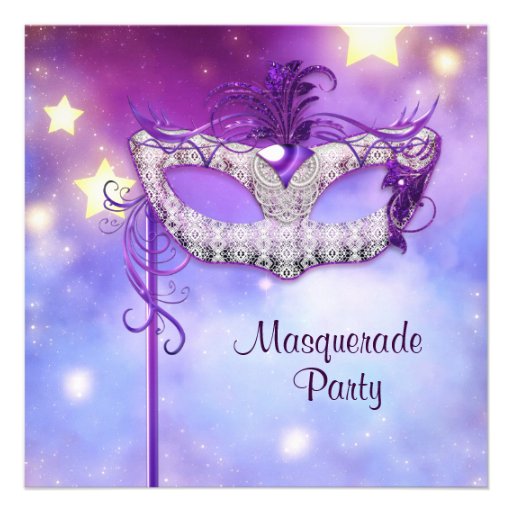 Teal Blue Pink Purple Masquerade Party Personalized Announcement