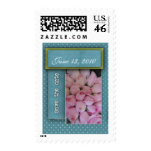 Teal blue polka dot save the date stamp