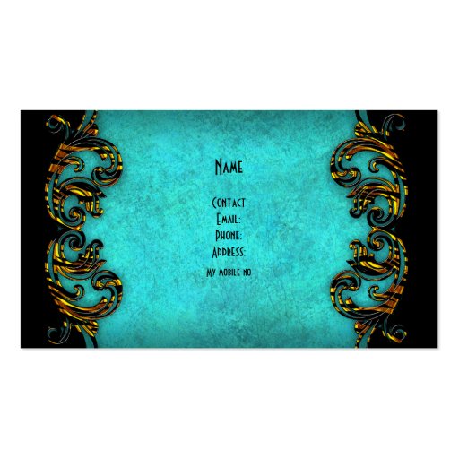 Teal Blue Profile Exotic Gold Black Elegant Classy Business Card Template (back side)