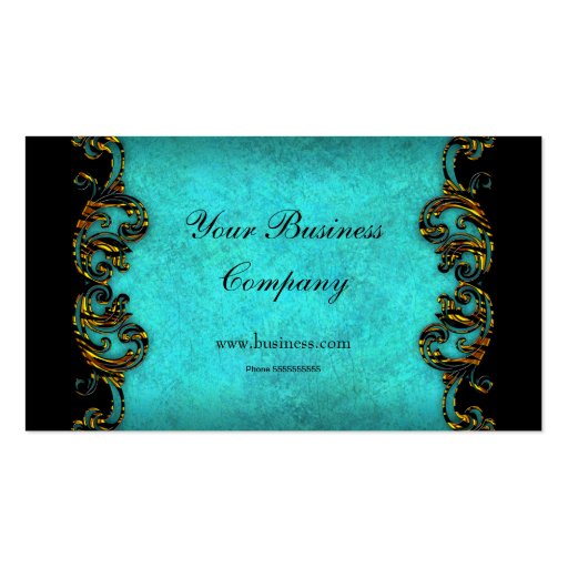 Teal Blue Profile Exotic Gold Black Elegant Classy Business Card Template
