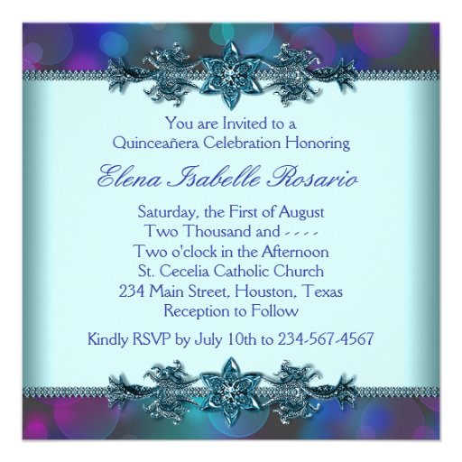 Teal Blue Purple Bubbles Quinceanera Personalized Invites