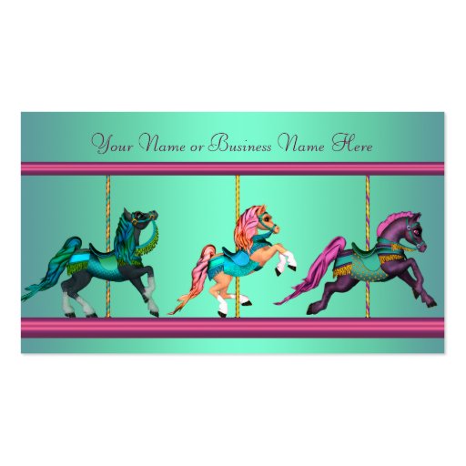 Teal Blue Purple Carousel Painted Horses Business Card (front side)