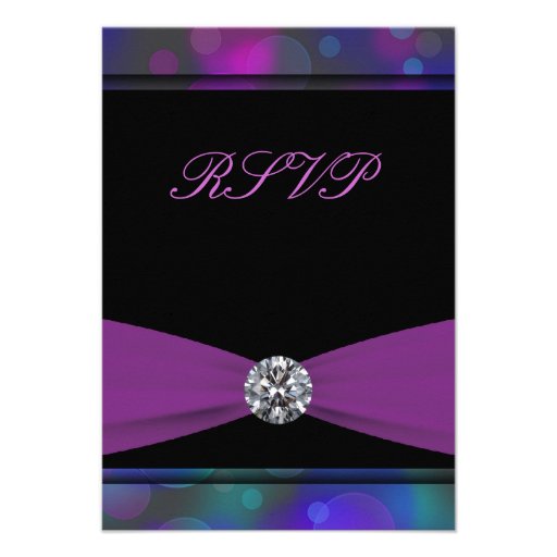 Teal Blue Purple Quinceanera RSVP Custom Invites