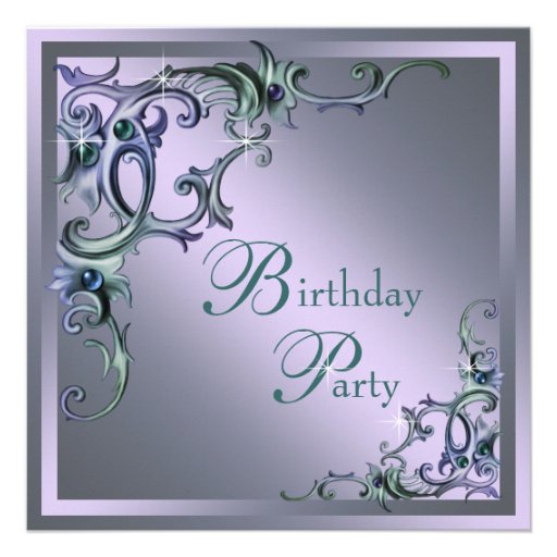 Teal Blue Purple Womans Any Number Birthday Party Invites