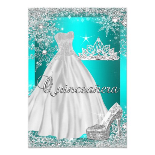 Teal Blue Quinceanera 15th Birthday Party Custom Invite