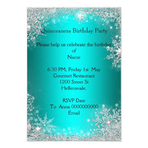 Teal Blue Quinceanera 15th Birthday Party Custom Invite