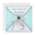Teal Blue Quinceanera Party Personalized Invite