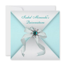 Teal Blue Quinceanera Party Personalized Invite
