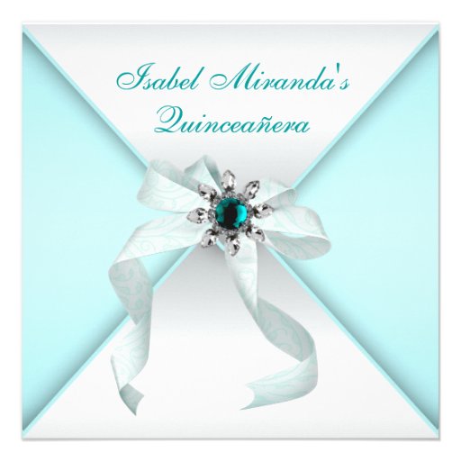 Teal Blue Quinceanera Party Invitations (front side)