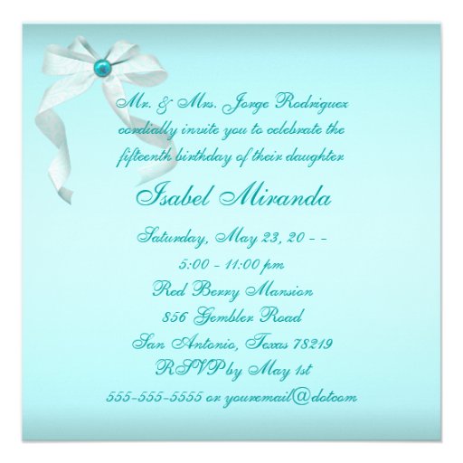 Teal Blue Quinceanera Party Invitations