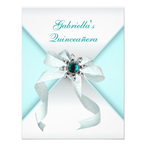Teal Blue Quinceanera Party Invitations (front side)