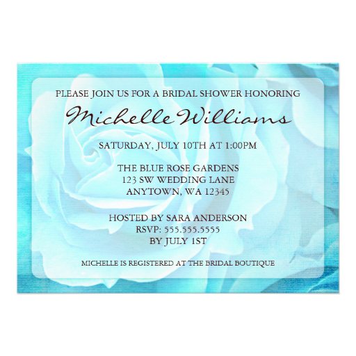 Teal Blue Roses Bridal Shower Invitations