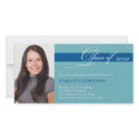 Teal blue script class of graduation announcement photocard