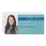 Teal blue script class of graduation announcement photo cards