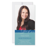 Teal blue script class of graduation announcement photo cards