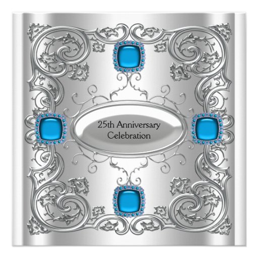Teal Blue Silver Anniversary Party Announcement