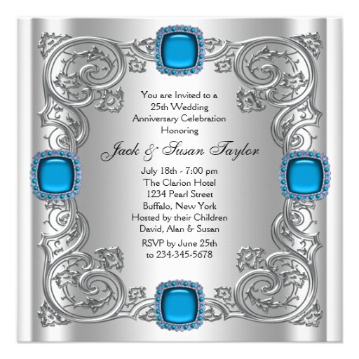 Teal Blue Silver Anniversary Party Announcement