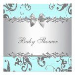 Teal Blue Silver Baby Shower Invitation