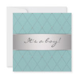 Teal Blue Silver Elegant Boy Shower Custom Invitation