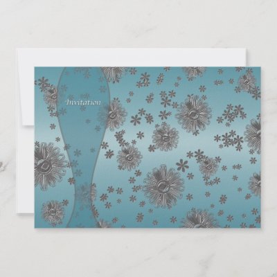 Teal Blue Silver Flowers Party Template Invites