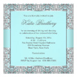 Teal Blue Silver Lace Classy Sweet Sixteen Party Invitation