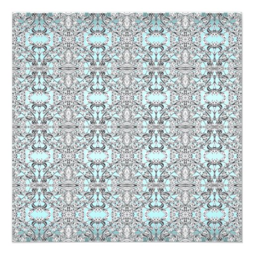 Teal Blue Silver Lace Quinceanera Personalized Invite