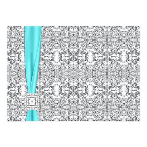 Teal Blue Silver Lace Sweet Sixteen Party Custom Invites