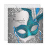 Teal Blue Silver Mask Masquerade Ball Party Custom Invites