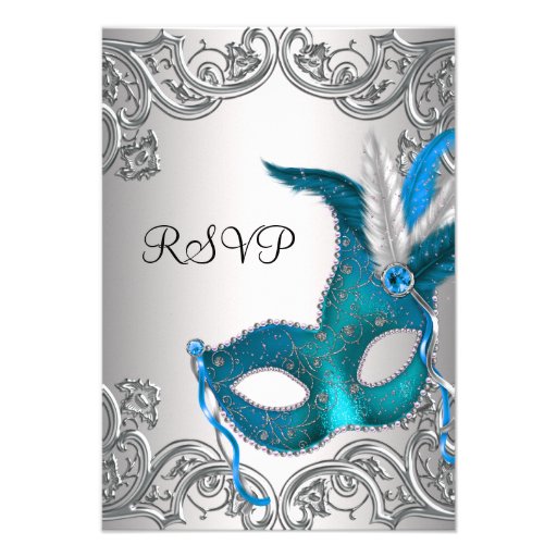 Silver Glitter Mask Masquerade Ball Personalised Party Invitations 